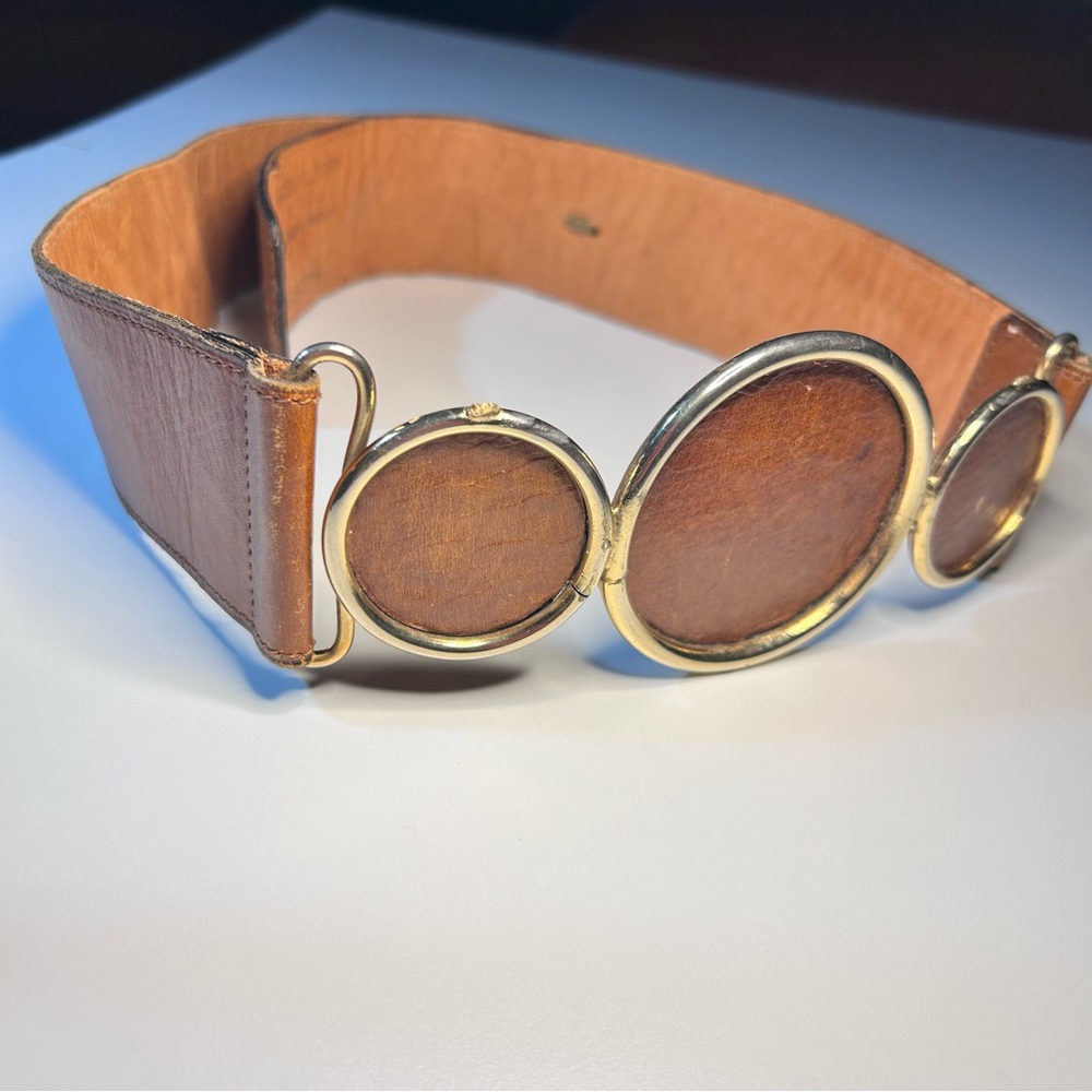 Vintage Suela Luppi Argentina Leather Triple Circle Belt, Cognac. Y2K Size S. - Picture 3 of 13